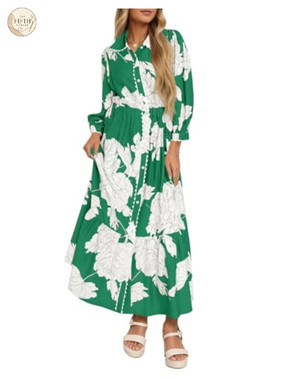 Wenrine Women's Floral Maxi Shirt Dress Button Down Boho Long Sleeve